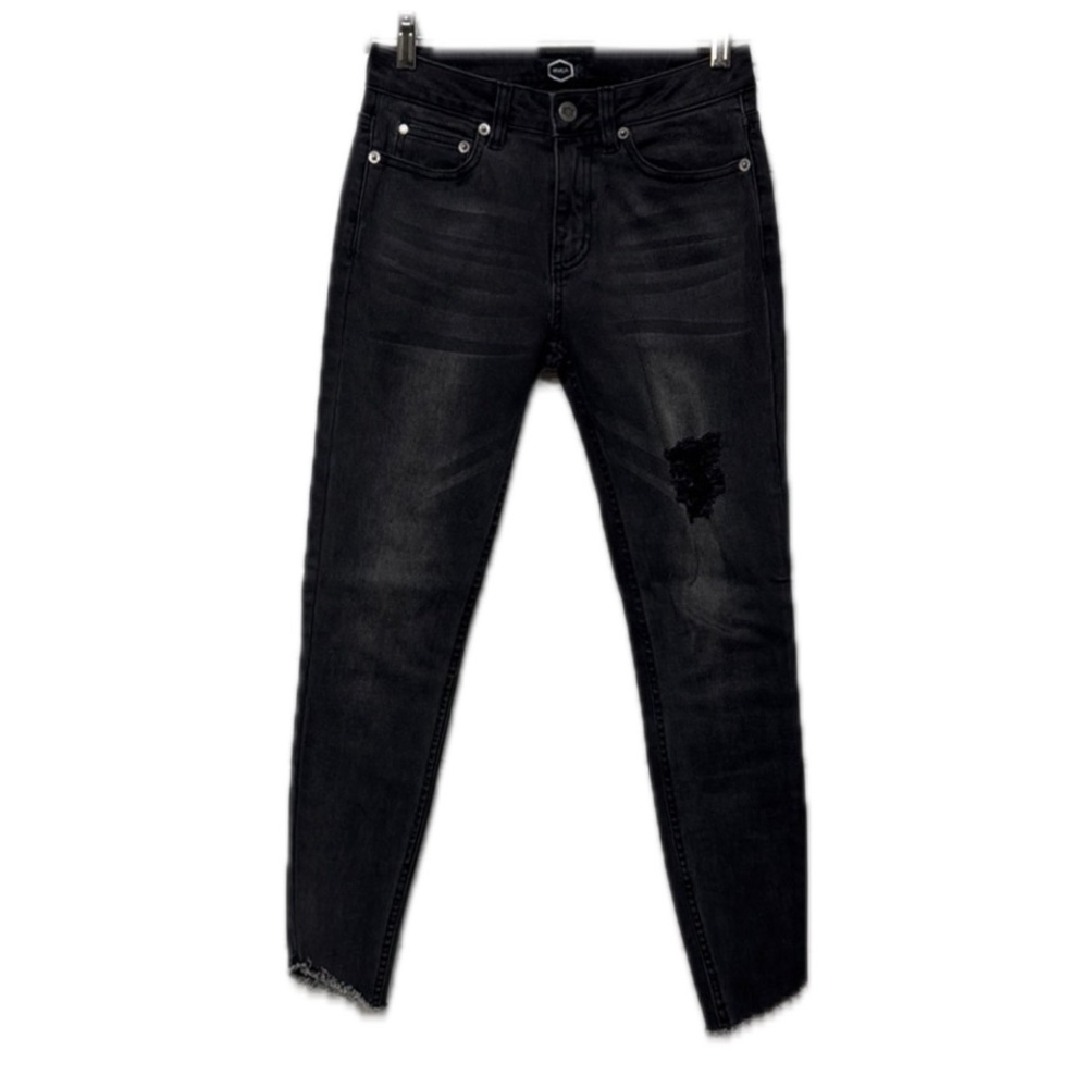 RVCA Washed Black Gray Dayley Distressed Chewed Hem Skinny Jeans Size 27